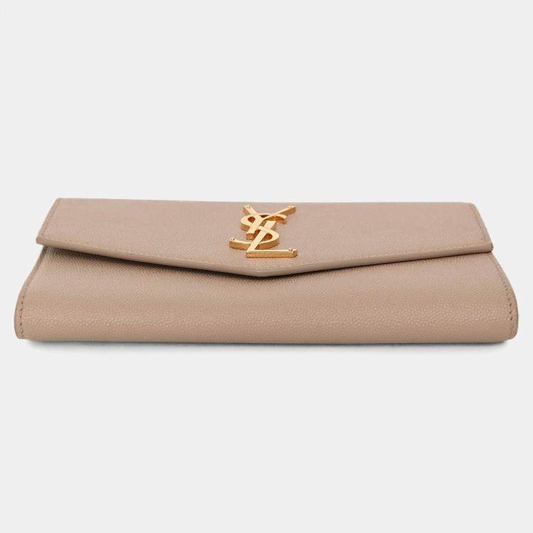 Pre Owned Saint Laurent 2021 Beige Grain De Poudre Leather Uptown Chain Wallet