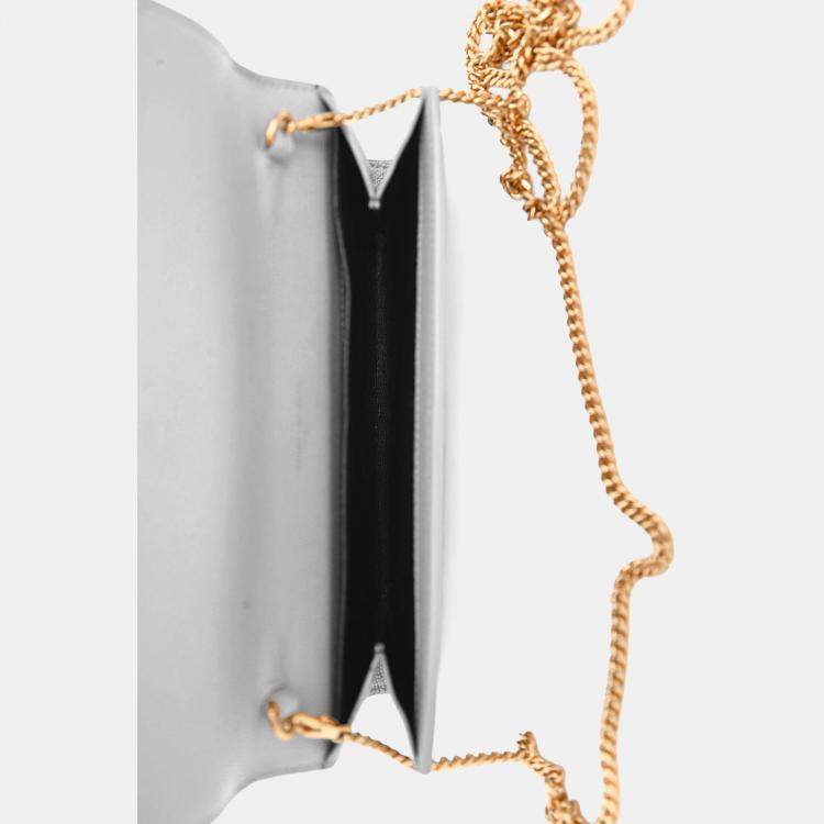 Pre Owned Saint Laurent 2021 Beige Grain De Poudre Leather Uptown Chain Wallet