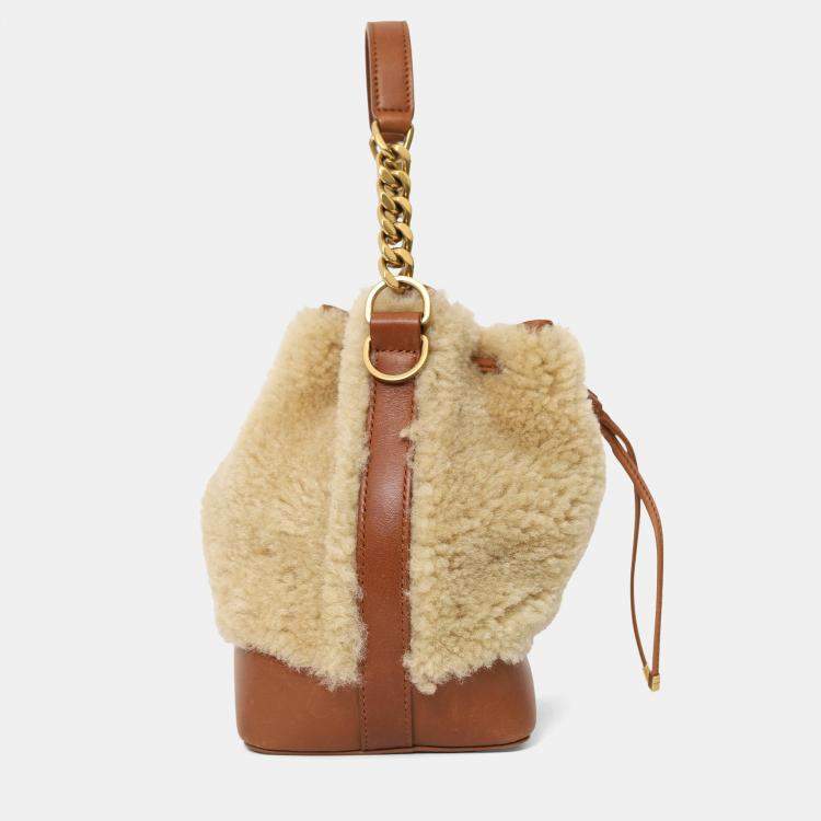 Pre Owned Saint Laurent Brown Leather/Shearling Emmanuelle Bucket Bag