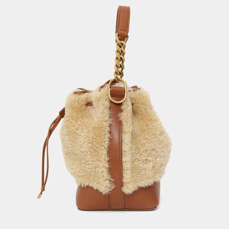 Pre Owned Saint Laurent Brown Leather/Shearling Emmanuelle Bucket Bag