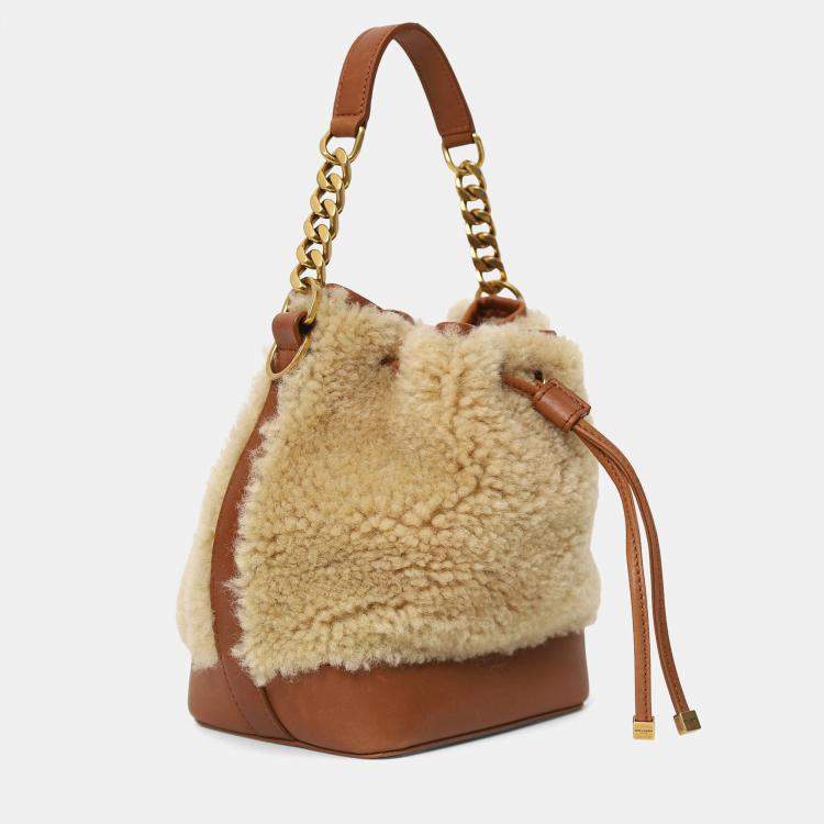 Pre Owned Saint Laurent Brown Leather/Shearling Emmanuelle Bucket Bag