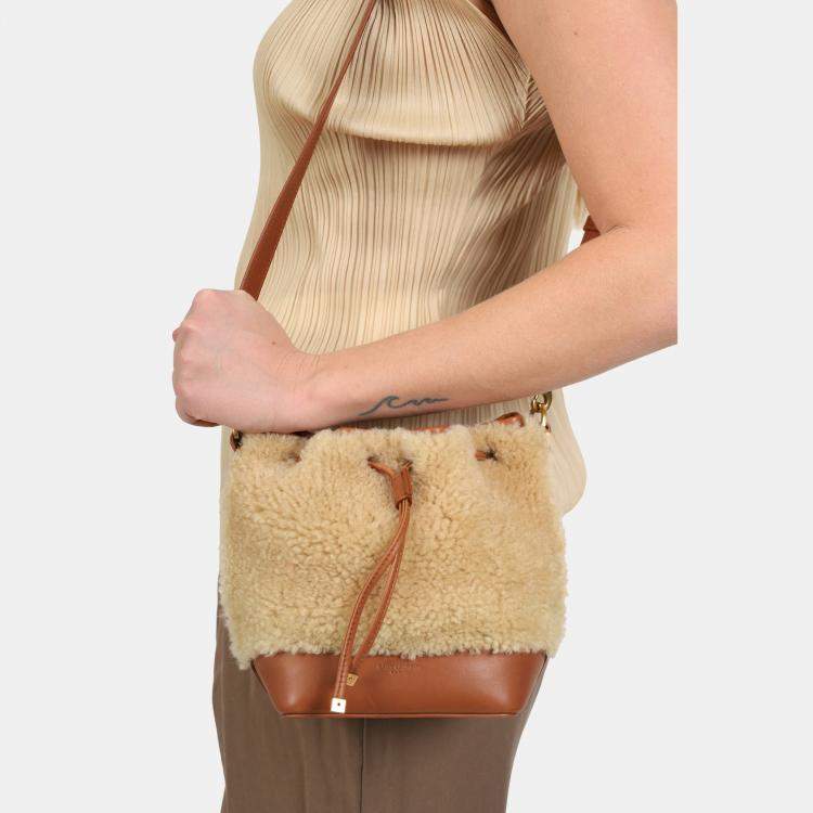 Pre Owned Saint Laurent Brown Leather/Shearling Emmanuelle Bucket Bag