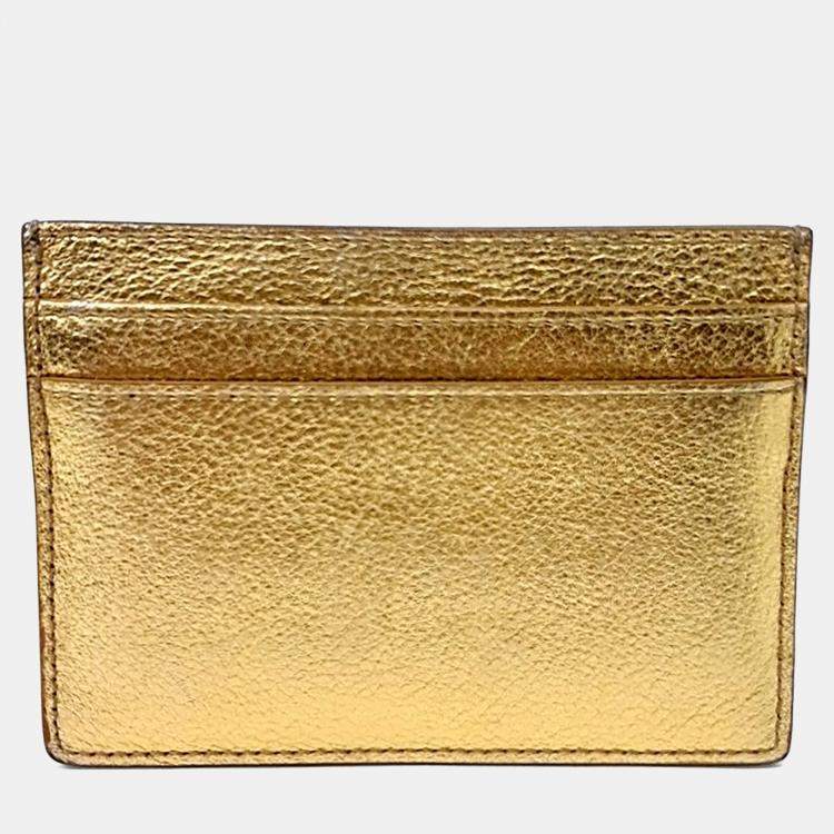 Pre Owned Saint Laurent Paris Gold Leather Card Wallet