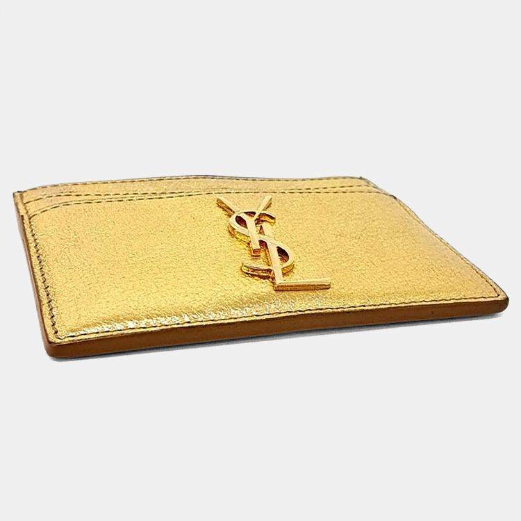 Pre Owned Saint Laurent Paris Gold Leather Card Wallet