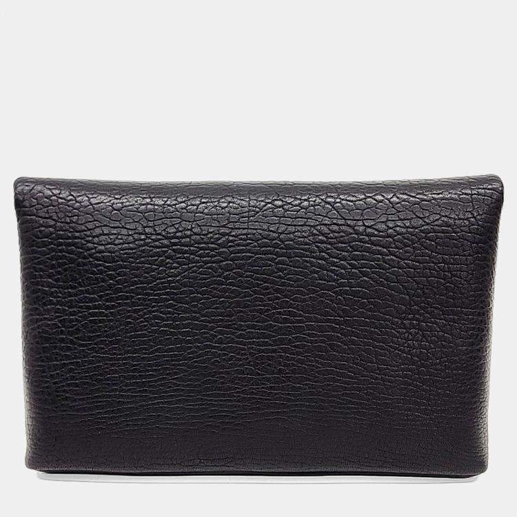 Pre Owned Saint Laurent Paris Black Leather Cassandra Envelope Clutch Large