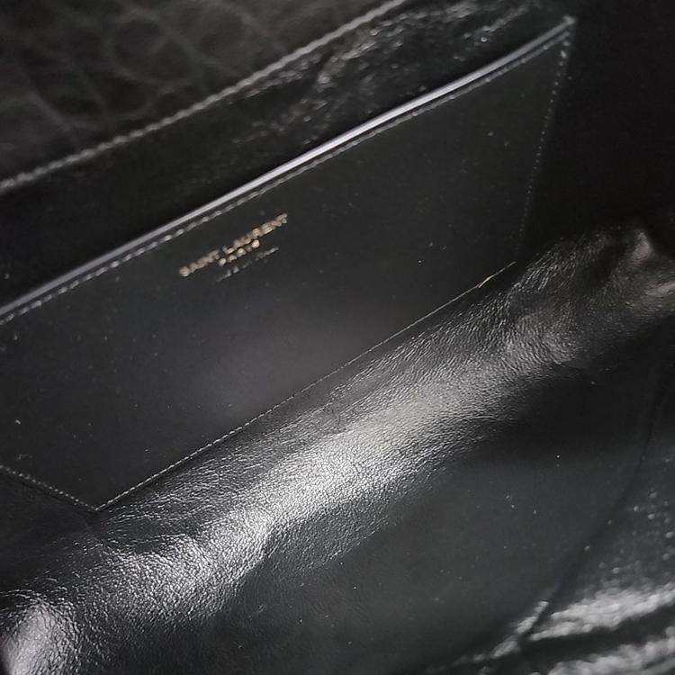 Pre Owned Saint Laurent Paris Black Leather Cassandra Envelope Clutch Large