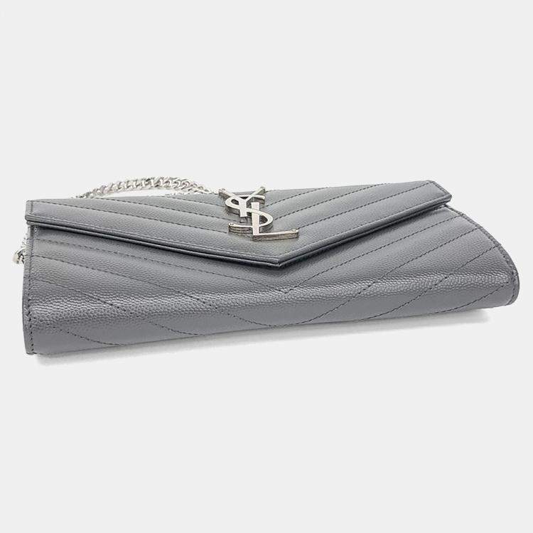 Pre Owned Saint Laurent Paris Grey Leather Cassandra Flap Long Wallet And Clutch