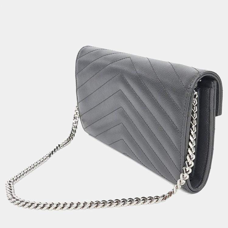 Pre Owned Saint Laurent Paris Grey Leather Cassandra Flap Long Wallet And Clutch