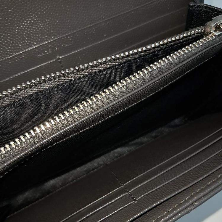 Pre Owned Saint Laurent Paris Grey Leather Cassandra Flap Long Wallet And Clutch