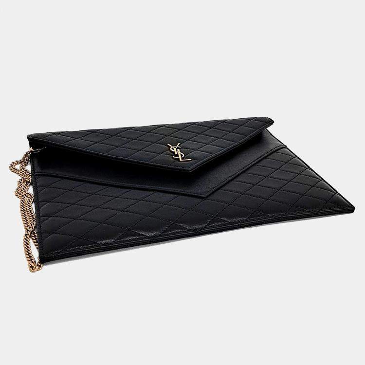 Pre Owned Saint Laurent Paris Black Leather Gaby Flap Chain Pouch