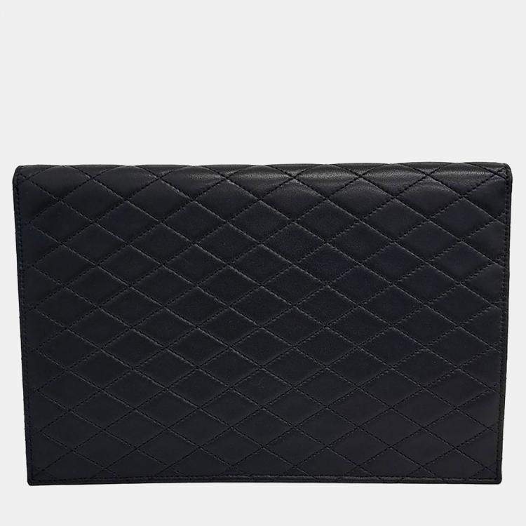 Pre Owned Saint Laurent Paris Black Leather Gaby Flap Chain Pouch