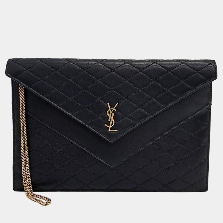 Pre Owned Saint Laurent Paris Black Leather Gaby Flap Chain Pouch