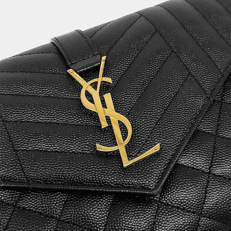 Pre Owned Saint Laurent Paris Black Leather Mix Matrasse Monogram Chain Crossbody Bag