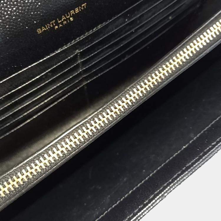 Pre Owned Saint Laurent Paris Black Leather Mix Matrasse Monogram Chain Crossbody Bag