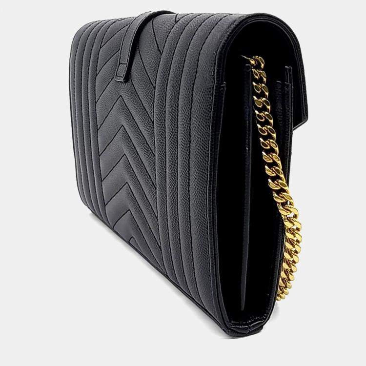 Pre Owned Saint Laurent Paris Black Leather Mix Matrasse Monogram Chain Crossbody Bag