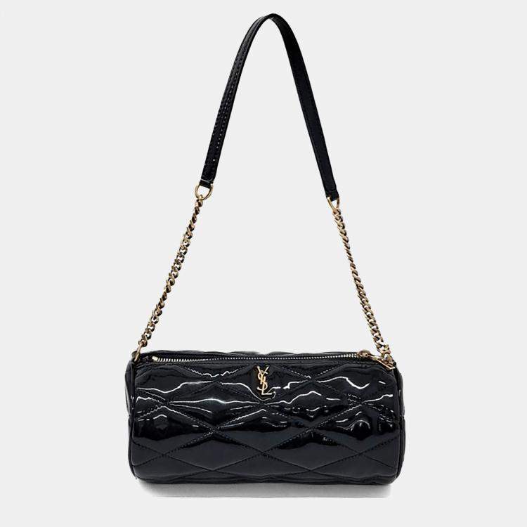 Pre Owned Saint Laurent Paris Black Leather Patent Mini Tube Bag
