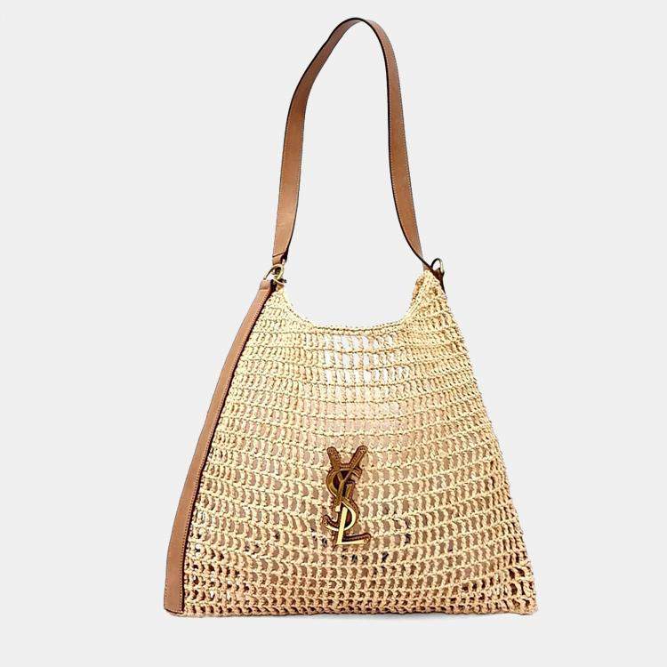Pre Owned Saint Laurent Paris Beige Raffia Raffia Oxalis Shoulder Bag