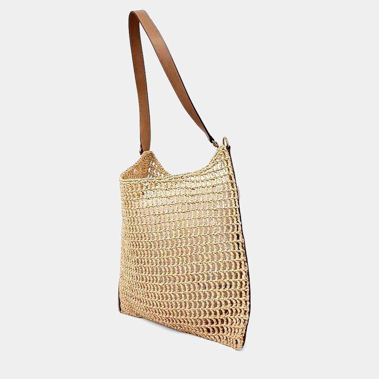 Pre Owned Saint Laurent Paris Beige Raffia Raffia Oxalis Shoulder Bag