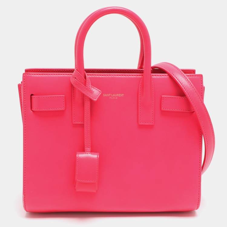 Pre Owned Saint Laurent Paris Classic Sac De Jour Nano Neon Pink Leather Tote