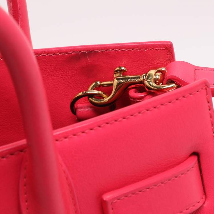 Pre Owned Saint Laurent Paris Classic Sac De Jour Nano Neon Pink Leather Tote