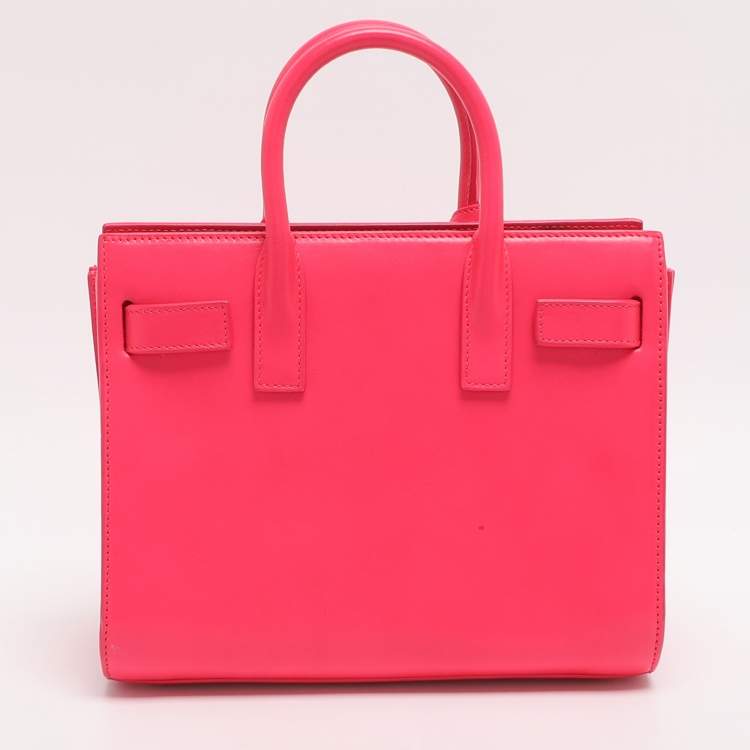 Pre Owned Saint Laurent Paris Classic Sac De Jour Nano Neon Pink Leather Tote