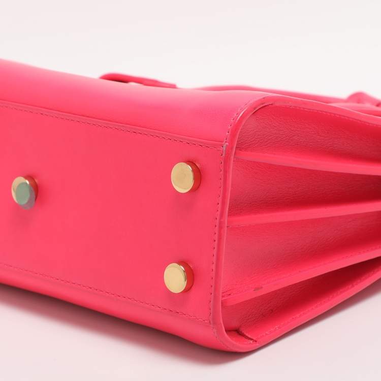 Pre Owned Saint Laurent Paris Classic Sac De Jour Nano Neon Pink Leather Tote