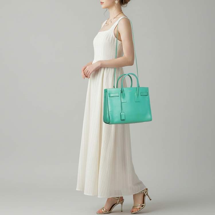 Pre Owned Saint Laurent Paris Sac De Jour Small Green Leather Tote