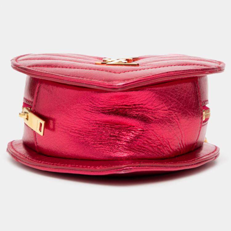 مملوكة مسبقًا Saint Laurent Paris Pink Mini Metallic Leather Chevron Monogram Love Heart Chain Bag