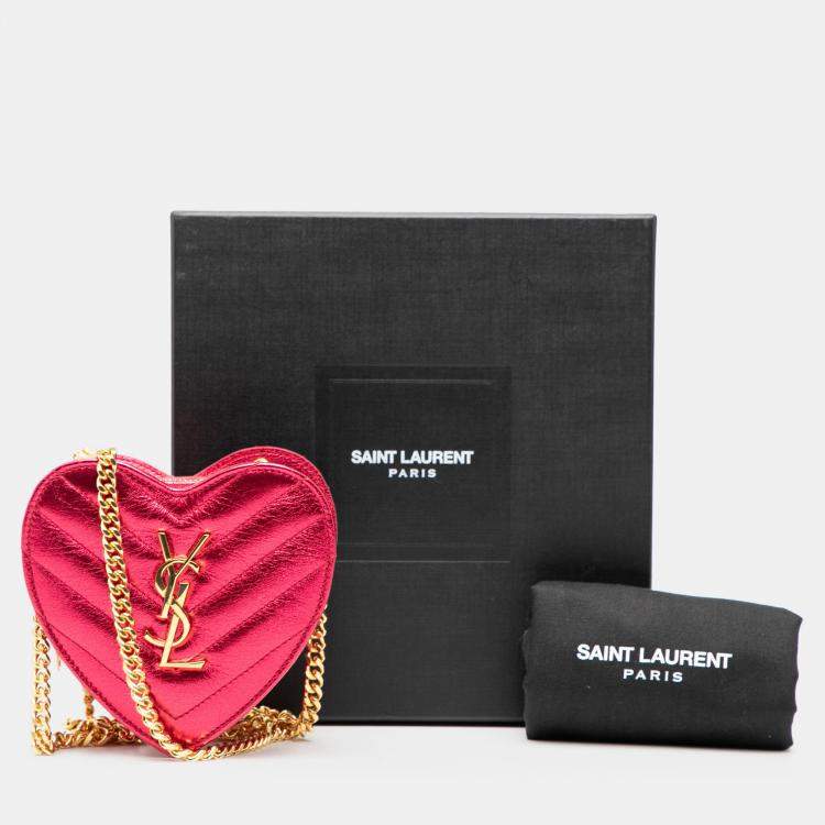 مملوكة مسبقًا Saint Laurent Paris Pink Mini Metallic Leather Chevron Monogram Love Heart Chain Bag