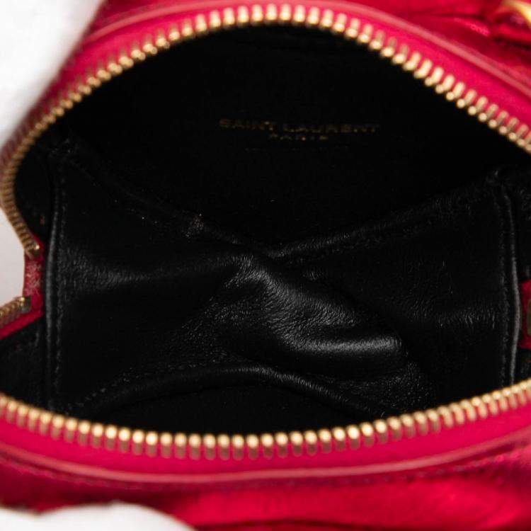 مملوكة مسبقًا Saint Laurent Paris Pink Mini Metallic Leather Chevron Monogram Love Heart Chain Bag