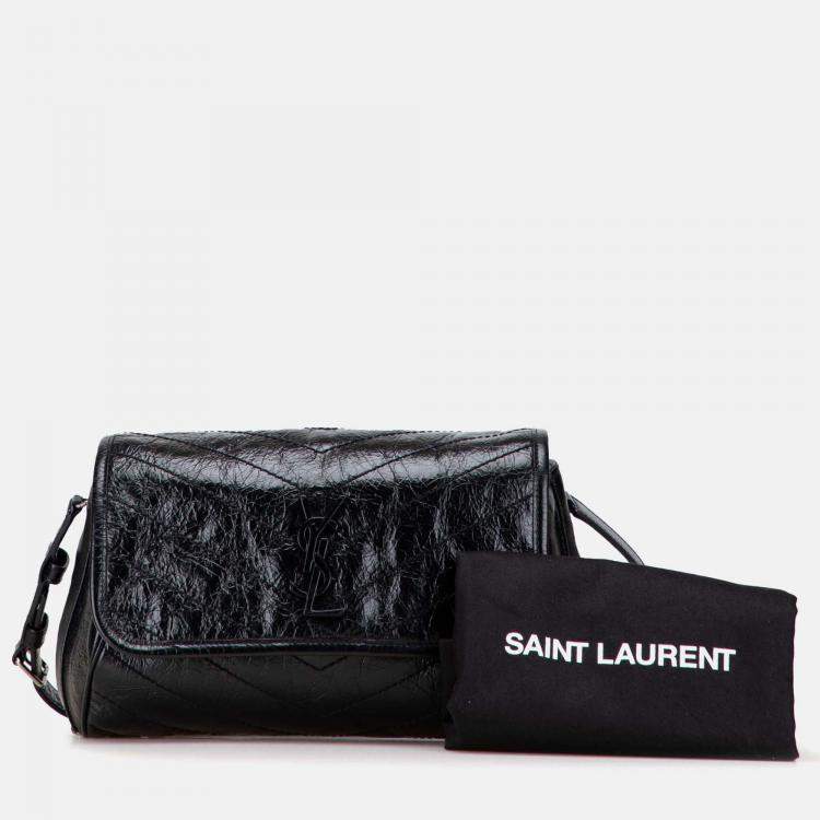 Pre Owned Saint Laurent Paris Black Crinkled Calfskin Monogram Niki Belt Bag
