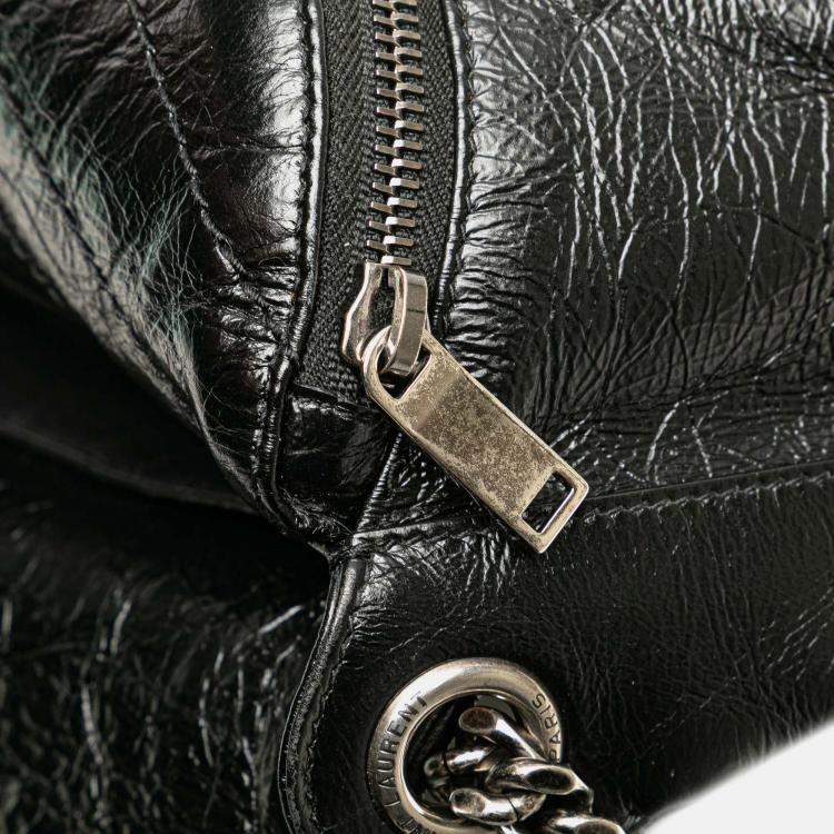 Pre Owned Saint Laurent Paris Black Crinkled Calfskin Monogram Niki Belt Bag