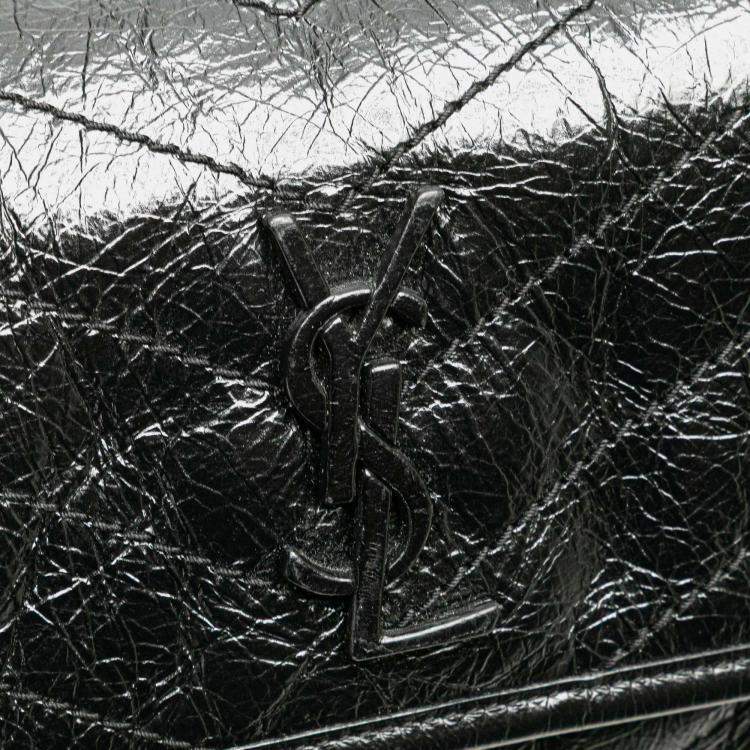 Pre Owned Saint Laurent Paris Black Crinkled Calfskin Monogram Niki Belt Bag