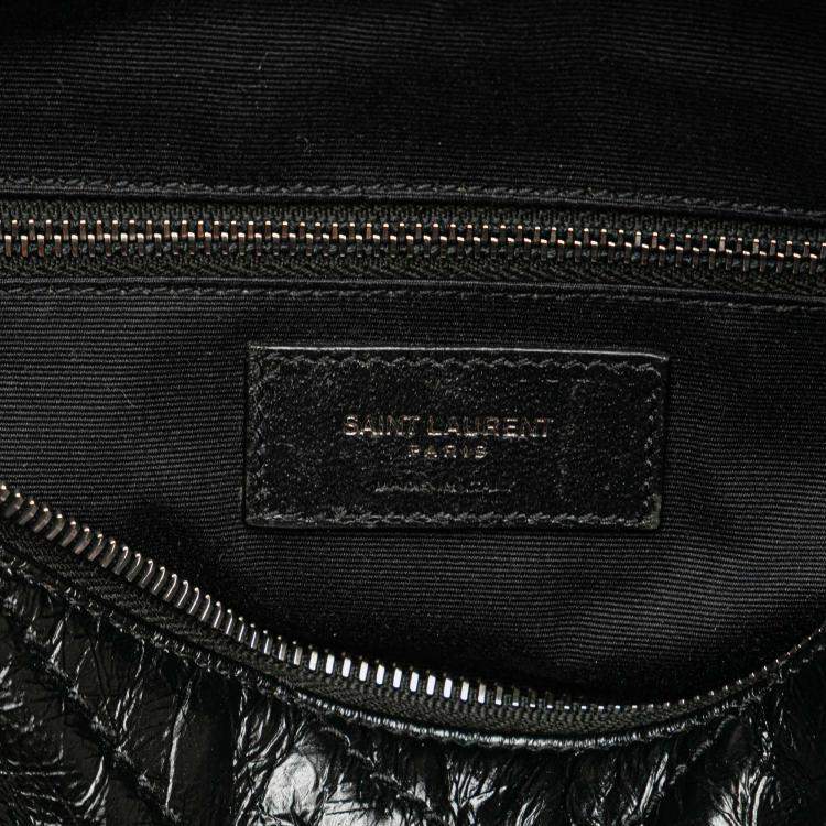 Pre Owned Saint Laurent Paris Black Crinkled Calfskin Monogram Niki Belt Bag