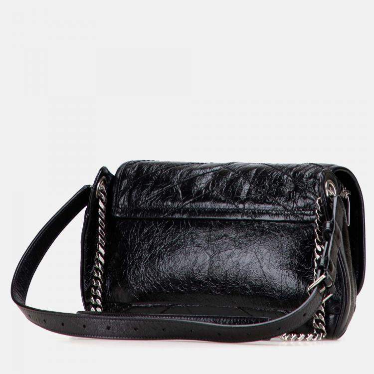 Pre Owned Saint Laurent Paris Black Crinkled Calfskin Monogram Niki Belt Bag