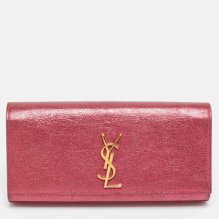 Pre Owned Saint Laurent Cassandre Metallic Pink Leather Clutch