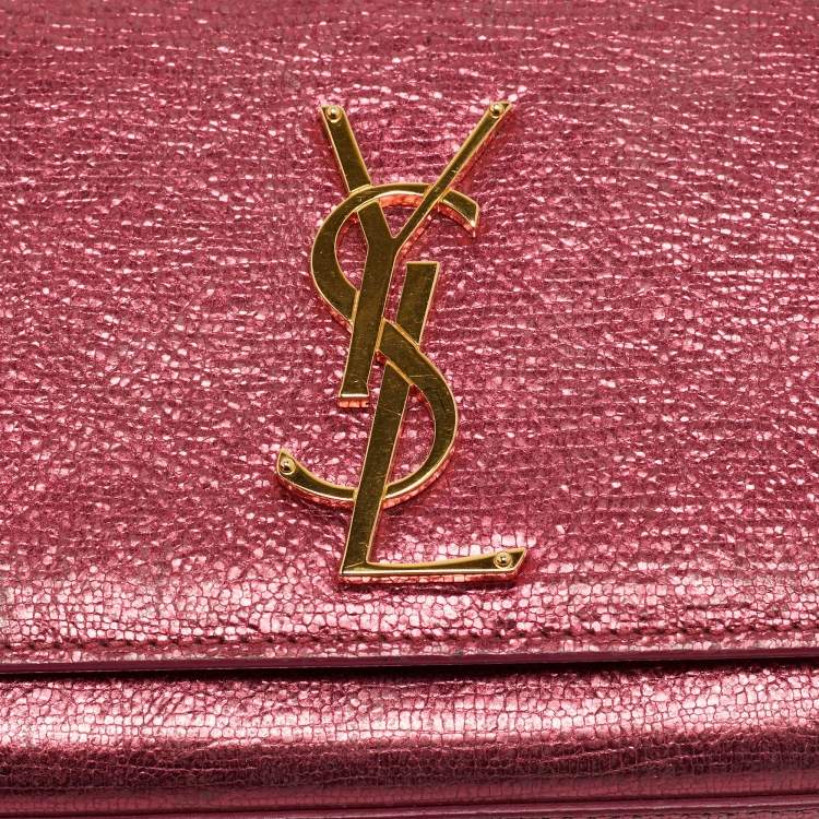 Pre Owned Saint Laurent Cassandre Metallic Pink Leather Clutch