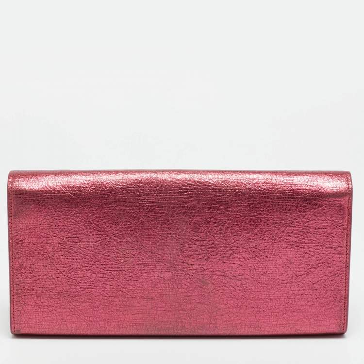 Pre Owned Saint Laurent Cassandre Metallic Pink Leather Clutch