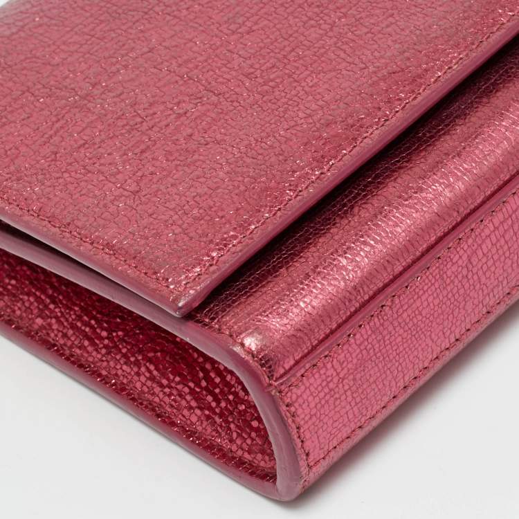 Pre Owned Saint Laurent Cassandre Metallic Pink Leather Clutch