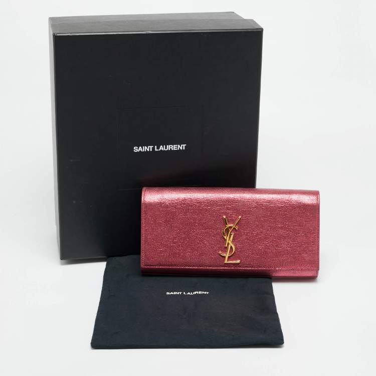 Pre Owned Saint Laurent Cassandre Metallic Pink Leather Clutch