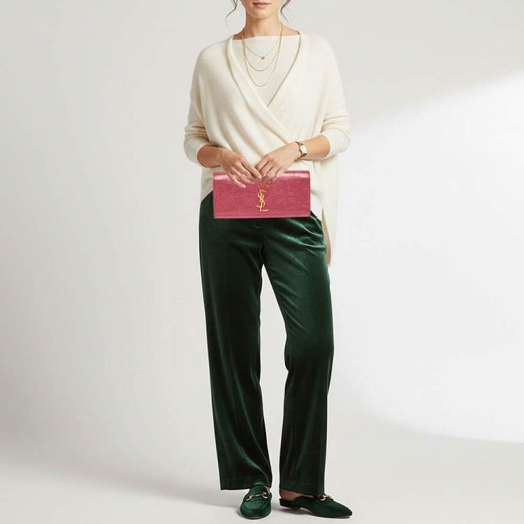Pre Owned Saint Laurent Cassandre Metallic Pink Leather Clutch