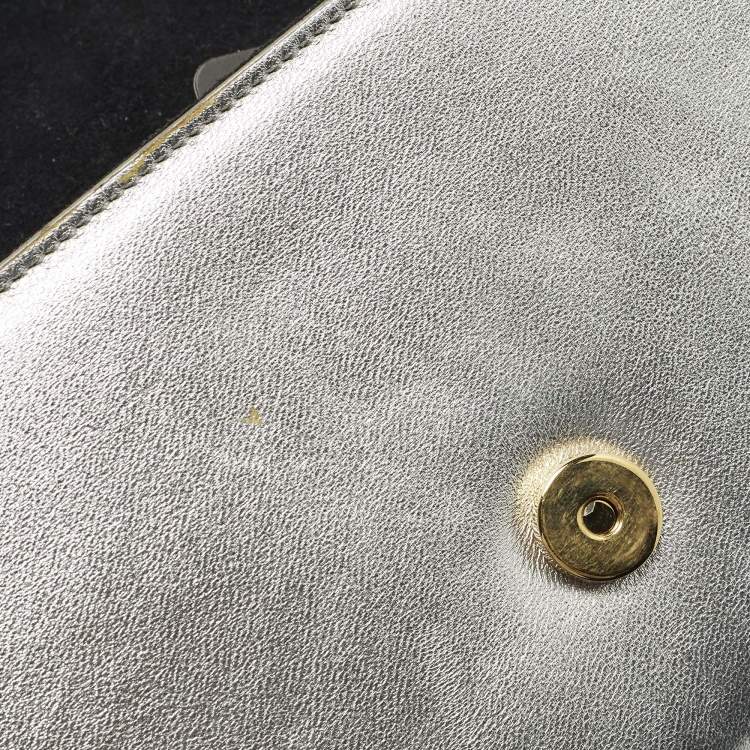 Pre Owned Saint Laurent Kate Small Silver Leather Shoulder Bag