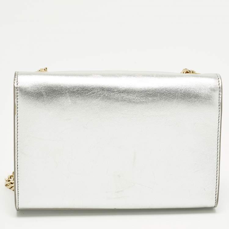 Pre Owned Saint Laurent Kate Small Silver Leather Shoulder Bag
