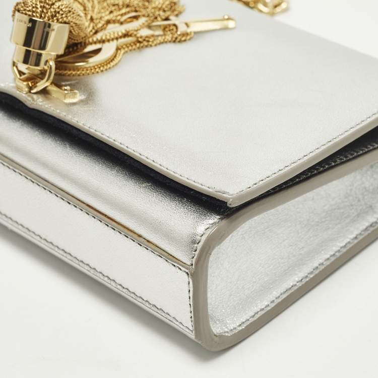 Pre Owned Saint Laurent Kate Small Silver Leather Shoulder Bag