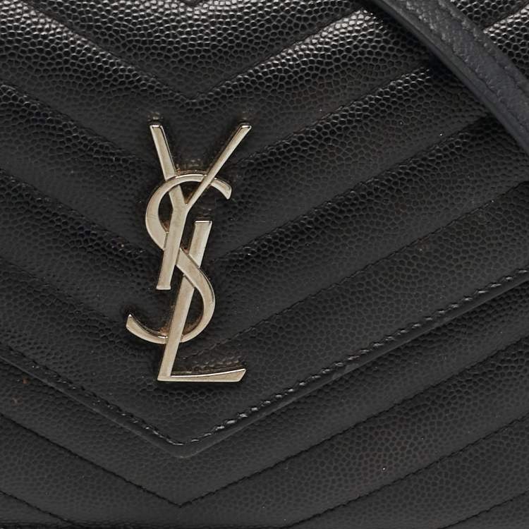 Pre Owned Saint Laurent Envelope Black Matelassé Leather Wallet on Chain
