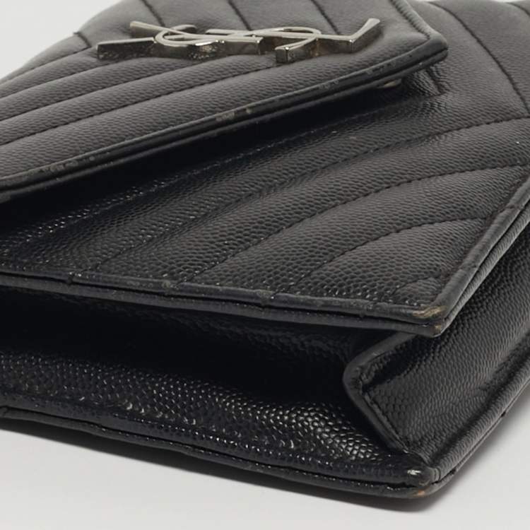 Pre Owned Saint Laurent Envelope Black Matelassé Leather Wallet on Chain