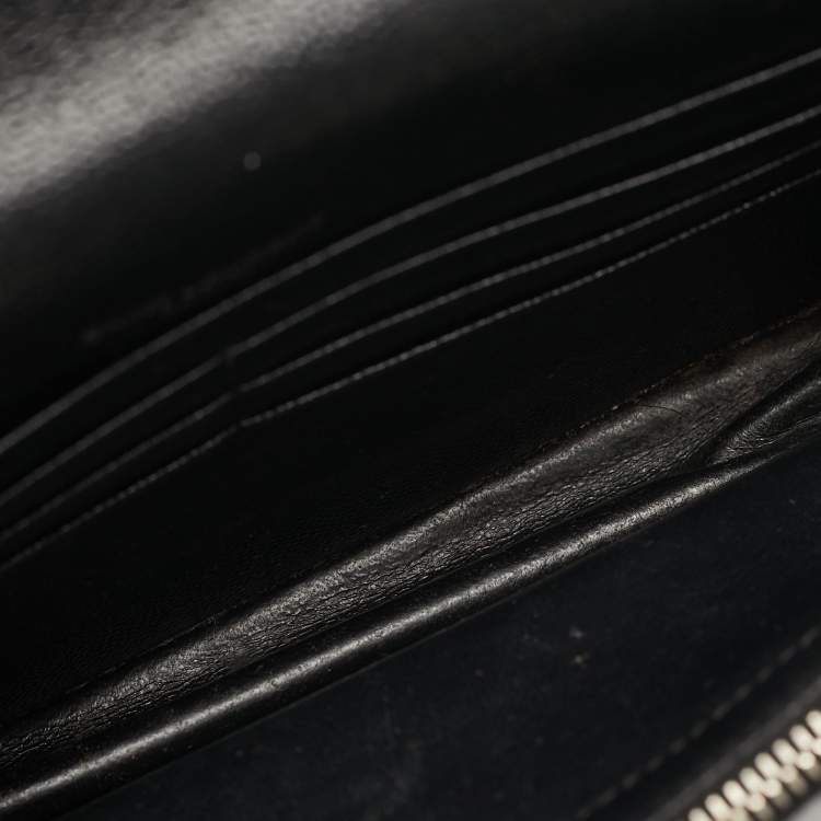 Pre Owned Saint Laurent Envelope Black Matelassé Leather Wallet on Chain