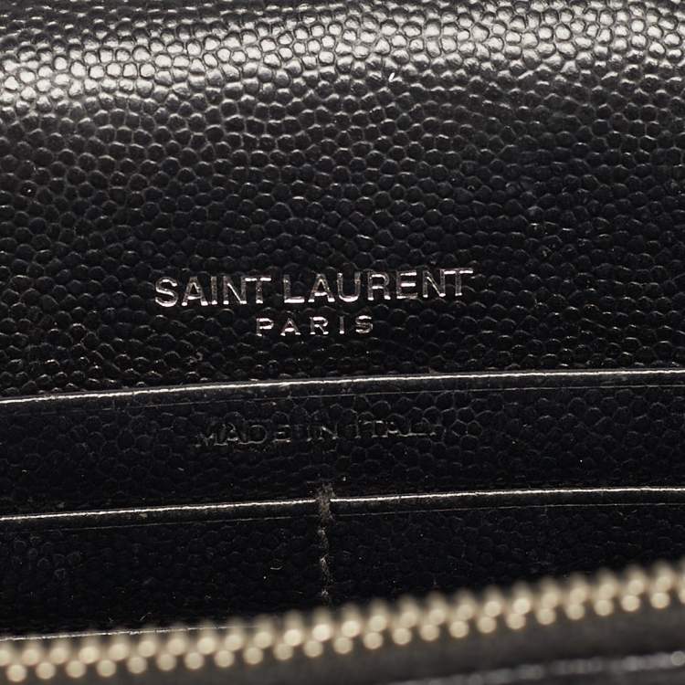 Pre Owned Saint Laurent Envelope Black Matelassé Leather Wallet on Chain
