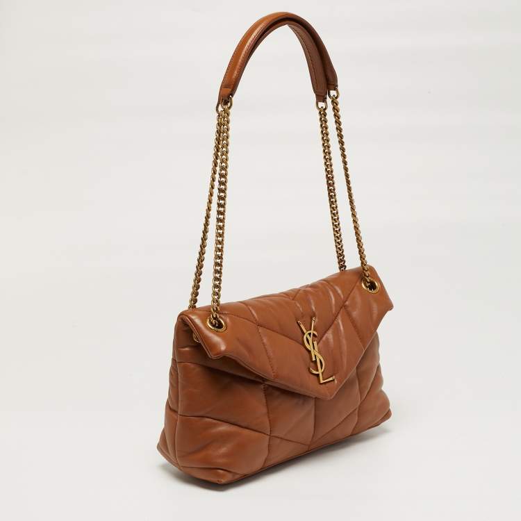 Pre Owned Saint Laurent Loulou Puffer Small Brown Chevron Leather Shoulder Bag