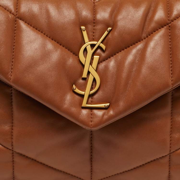 Pre Owned Saint Laurent Loulou Puffer Small Brown Chevron Leather Shoulder Bag